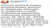 Zarif: Nükleer anlaşma yeniden müzakere edilemez