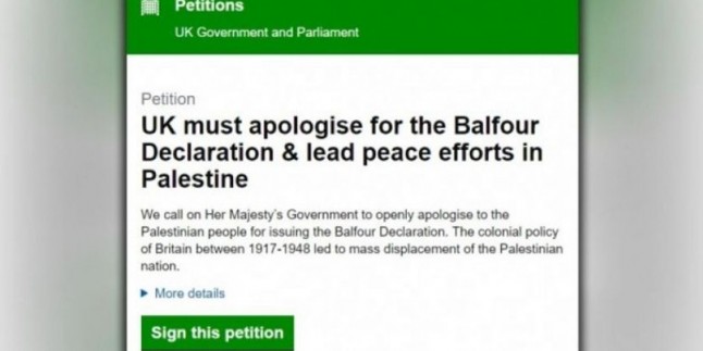 İngiltere yönetimi Filistin halkından özür dilemeye çağrıldı